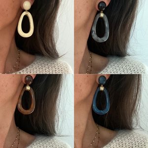 Golden Brown Resin Hoop and Bead Earrings | Earth Tone Resin Fashion Jewelry Set | <b>Retro</b> Resin Earrings Assorted Resin craft - Product Image 2