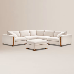 Modern L-Shape Sectional <b>Sofa</b> <b>Set</b> With Fabric <b>Cover</b> And Wood Legs For Living Room - Product Image 4