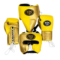 Ensemble de protection de boxe professionnel léger en cuir, comprenant des gants de boxe, un protège-tête et une protection inguinale, avec fermeture à lacets, pour entraînement adulte.