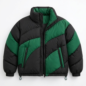 Chaqueta Acolchada para Hombre, Color Negro y Verde, con Bloques de Color, para Invierno, Cálida, sin Capucha, para Exteriores, Aislada - Product Image 3