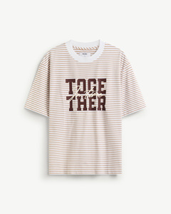 Camiseta Casual a Rayas de Manga Corta para Hombre, Ecológica, con Gráfico de Letras, Transpirable, Antiarrugas, 100% Algodón 10S26TSS072 - Product Image 5