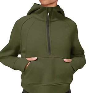 Sweat-shirt à capuche confortable en molleton personnalisé pour femme, coupe oversize, manches longues, col zippé 1/4, décontracté, avec logo frontal, pour l'automne - Product Image 5