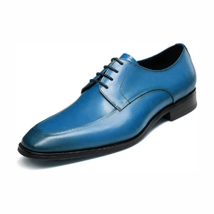Zapatos Oxford de Vestir con Punta en Pico, de Cuero Genuino Azul, con Cordones, con Diseño a Cuadros, para Oficina y Trabajo, Otoño, Invierno y Primavera - Product Image 4