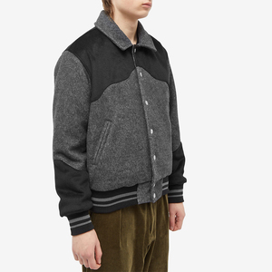 Veste de baseball en laine bicolore sur mesure pour homme, style vintage, motif vague, streetwear, rétro, veste bomber, hiver chaud - Product Image 2