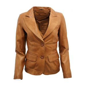 <b>Ladies</b> Casual Tan Fish Leather Blazer Winter Outdoor Fashion Quick Dry <b>Tweed</b> <b>Jackets</b> with Silk Lining - Product Image 1