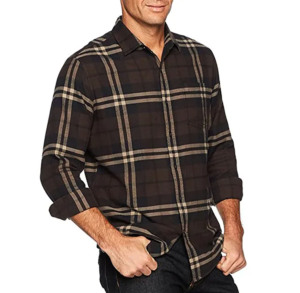 <b>Men's</b> Black Brown Plaid <b>Flannel</b> <b>Shirt</b> Full Sleeve Button Down Collar Casual Autumn 100% Cotton Long Sleeve <b>Shirts</b> - Product Image 2