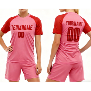 Red Soccer Jersey Custom Football Jersey Sublimation Professional Club Women Uniform <b>Half</b> Sleeve <b>Shirt</b> & Shorts Female Kits - Product Image 2