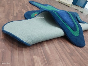 Alfombra de Lana Tufted con Forma Abstracta Personalizada, Azul, Verde, Naranja, Alfombra Moderna Irregular, Alfombra de Diseño Hecha a Mano para Sala de Estar - Product Image 6