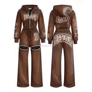 Conjunto de Dos Piezas para Mujer, Otoño-Invierno, Estampado, Chaqueta Corta con Capucha de Manga Larga y Pantalones Largos, Estilo Casual - Product Image 3