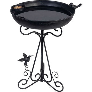 Metal Bird Bath <b>Stake</b> Outdoor Garden Weather Resistant Hammered Basin <b>Ground</b> Prong Feeder Two Birds Decor - Product Image 6