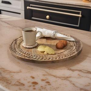 Plateau en bois sculpté, plateau décoratif pour centre de table, plateau de table basse, planche de service en bois pour collations, plateau de rangement en bois fait main - Product Image 4