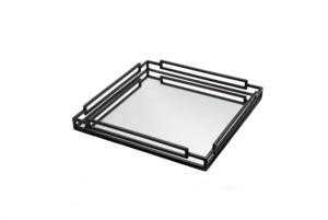 Bandeja de tocador moderna cuadrada de metal negro con espejo, decoración minimalista geométrica de acero inoxidable para encimera de baño o tocador - Product Image 6
