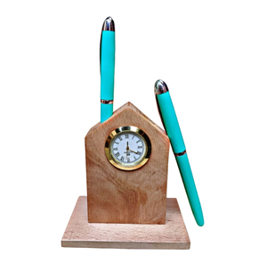 Natural Wood Pen Stand With Clock Multi Functional High Quality Eco-Friendly Classic Natural Wood Clock <b>Card</b> Holder - Product Image 4