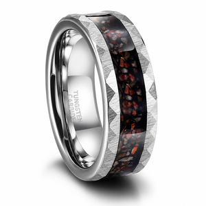 Bague en carbure de tungstène avec incrustation de dinosaure et de météorite, alliance plate pour homme, bijoux naturels en gros 8 mm - Product Image 4