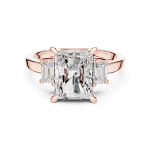 Anillo solitario de moissanita con corte radiante y detalles laterales de esmeralda, chapado en oro rosa sobre plata, anillo de promesa de boda para ella. - Product Image 1