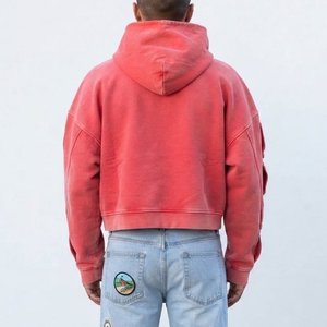 Nouveautés – Sweat-shirt à capuche zippé surdimensionné personnalisé pour homme, couleur rouge corail unie, en coton French Terry, coupe courte, idéal pour l'automne - Product Image 2