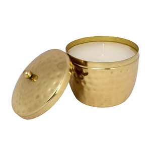 Unique design gold coated aluminum candle jar with lid scented soy wax candle decorative <b>hammered</b> metal candle <b>holder</b> - Product Image 3