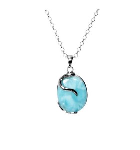 Colgante de Larimar Natural al por Mayor, Colgante de Plata de Ley 925 Hecho a Mano con Piedra Preciosa de Larimar, Joyería Fina Vintage Boho para Mujer - Product Image 1