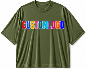 T-shirt à manches courtes pour homme, vert olive, avec logo personnalisé, imprimé sur le devant, design à lettres, coupe ample décontractée, séchage rapide, 100% polyester - Product Image 1