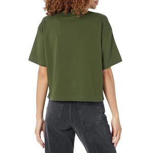 T-shirts décontractés unis à col rond en coton et polyester pour femmes, manches courtes, coupe courte, vente en gros - Product Image 4