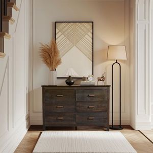 ตู้ลิ้นชักไม้จริงวีเนียร์สีน้ำตาล MDF สองแถว 6 ลิ้นชัก ขนาด 120*40*80 ซม. - Product Image 6