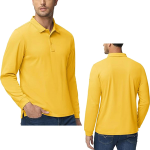 เสื้อโปโลแขนยาวผู้ชาย สีพื้น ผ้าถัก สวมใส่สบาย สีเหลือง เสื้อผ้าสตรีทแวร์ ขายส่ง - Product Image 4
