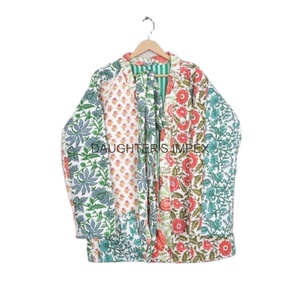 Chaquetas Acolchadas con Estampado a Mano en Algodón Indio, Patchwork de Algodón Puro, Chaqueta Corta para Mujer, Ecológica, Reversible, Informal para Invierno y Aire Libre - Product Image 1