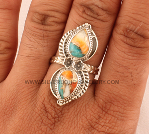 Wholesale Natural Oyster Copper <b>Ring</b> 925 Sterling <b>Silver</b> Vintage <b>Statement</b> <b>Rings</b> Spiny Oyster Turquoise Jewelry for Women - Product Image 1
