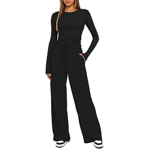 Ensemble de vêtements de détente d'été de bonne qualité, chemises à manches longues ajustées et pantalons amples à jambes larges - Product Image 4