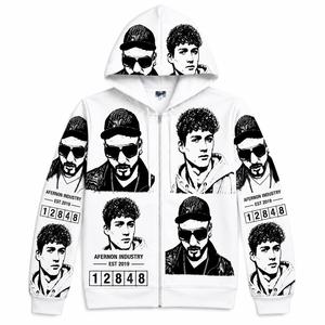 Sweat-shirt à capuche zippé blanc pour homme Afernon Industry, style streetwear uni, coupe ample, en molleton tricoté 100% coton, séchage rapide, avec poche - Product Image 1