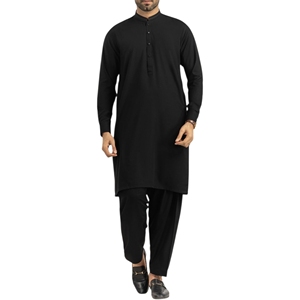 Costume Salwar Kameez Noir Respirant Personnalisable 2026 – Vente en Gros Usine – Tenue Décontractée Homme pour Mariage Pakistanais, Fête, Aïd, Ramadan - Product Image 1
