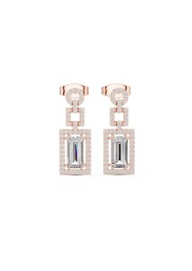 Pendientes Colgantes de Oro Sólido de 9K en Oro Rosa con Diamantes de Laboratorio, Corte Baguette, Halo, Certificados por IGI, para Regalo de Boda o Fiesta - Product Image 4