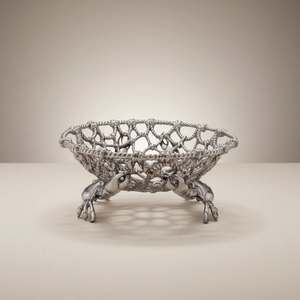 Cuenco para Servir Mariscos de Aluminio Fundido, Ecológico, Hecho a Mano, Libre de BPA, con Diseño de Patas de Cangrejo y Red Tejida, Elegante para Fiestas, con Cuerda Metálica Plateada Marítima - Product Image 4