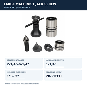 Ensemble de 8 vis de levage pour machiniste, de 2-1/4 pouces à 6-1/4 pouces, avec rallonges et base en V pour support d'obus de tour et de fraiseuse - Product Image 2