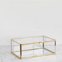 Boîte à bijoux de luxe en laiton doré et verre, transparente, géométrique, décorative, pour souvenirs, présentoir de mariage, coffre de rangement pour maquillage