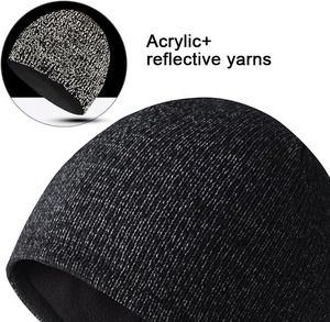 Gorros Grises con Franjas Reflectantes al por Mayor, Hilo Acrílico para Gorros Tejidos, Diseño Personalizado con Logotipo, Gorro Reflectante - Product Image 6
