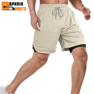 Summer Gym Wear Men's Plus Size Shorts Double <b>Layer</b> Sports Quickly Drying Knee Length Fitness Polyester 2 in 1 Shorts - Product Image 5
