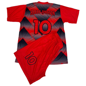 Ensemble de maillots de football pour hommes Harry Johnson Production, dégradé rouge et noir, col en V, manches courtes, polyester respirant, uniforme - Product Image 5