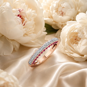 Bague de fiançailles de luxe avec diamant rond et saphir rose pour femme en or 10K 14K 18K et argent 925/935 plaqué rhodium - Product Image 4