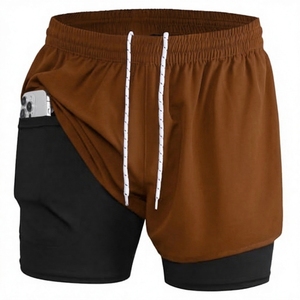 <b>Men</b> Running Short Tights 2 in 1 <b>Mens</b> Double Layer Beach <b>Trunks</b> Sports Breathable Stretch Lining Gym Jogging Workout Shorts - Product Image 1