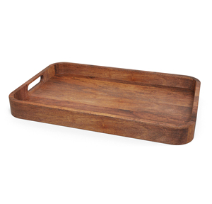 Bandeja de Madera Maciza con Asas Recortadas, Bandeja Rústica Decorativa para Desayuno, Café o Otomanas, Bandeja de Madera Rústica para Servir - Product Image 5