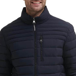 Men's Blue Hooded Puffer <b>Jacket</b> Stand Collar Zipper Closure Windproof Casual Autumn Wear Polyester Wadding Filling Quick Dry - Product Image 5