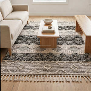 Farmhouse Cotton Floor Rug with Textured Stripe <b>Weave</b> for Contemporary Interiors - Product Image 6