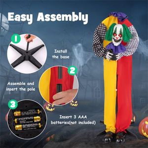 Decorazione di Halloween a forma di clown spaventoso da 1,37 m con occhi LED e registrazione di frasi - Product Image 5