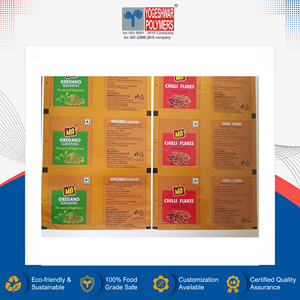 วัสดุบรรจุภัณฑ์พริกป่นแบบม้วน GRAVURE ยี่ห้อ YOGESHWAR POLYMERS รุ่น YP39 คุณภาพสูง เกรดอาหาร 12 ไมครอน PET + 25 ไมครอน เมทัลไลซ์ CPP - Product Image 2