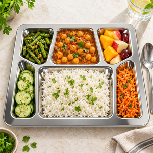 Bandeja de Comida de Acero Inoxidable con 6 Compartimentos, Plato Rectangular para Servir Comida, Vajilla para Buffet, Restaurante y Hogar - Product Image 5