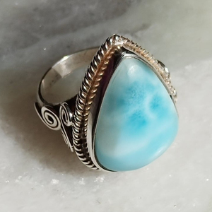 Belle bague en larimar bleu, argent 925, pierre précieuse, faite à la main, luxe, pour elle - Product Image 3