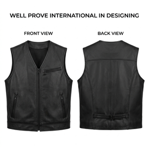 Premium Heavy Weight 900 GSM Genuine Leather <b>Vest</b> White Biker Panelled Custom Embossed Front/Back Logo Breathable Windproof - Product Image 6