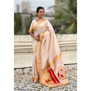 Sari de Seda Paithani Mahalaxmi God de Elite Weaves, 650g, para Ropa India y Pakistaní con Bordado Zari - Product Image 1
