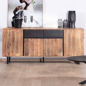 Aparador Vandana Autumn Surface de 175 cm en madera de acacia con 2 cajones y patas de metal negro Bennett - Product Image 3